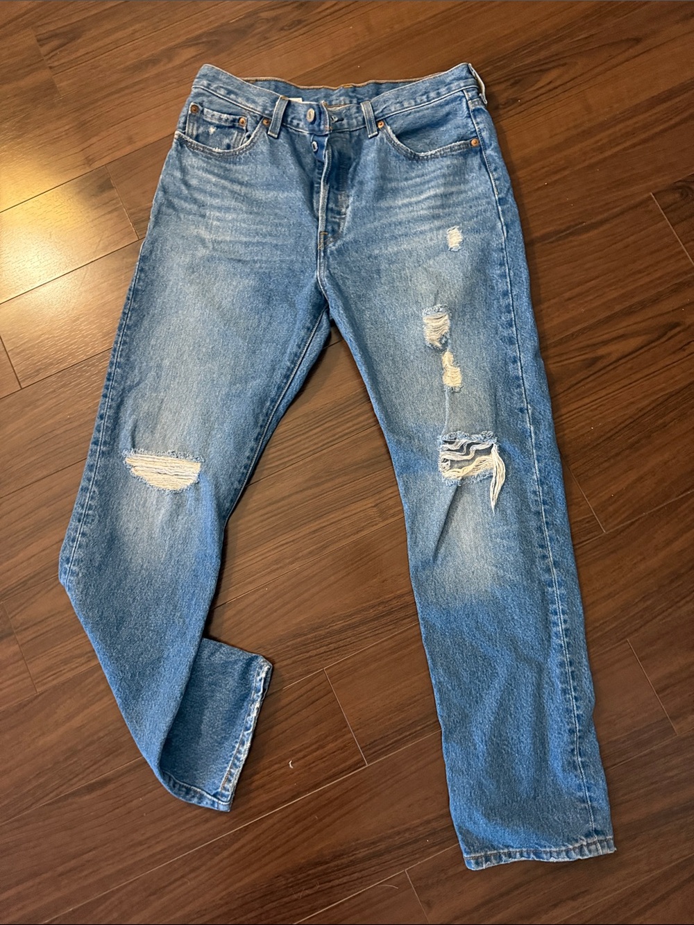 Levis 501 Distressed Blue Denim Jeans